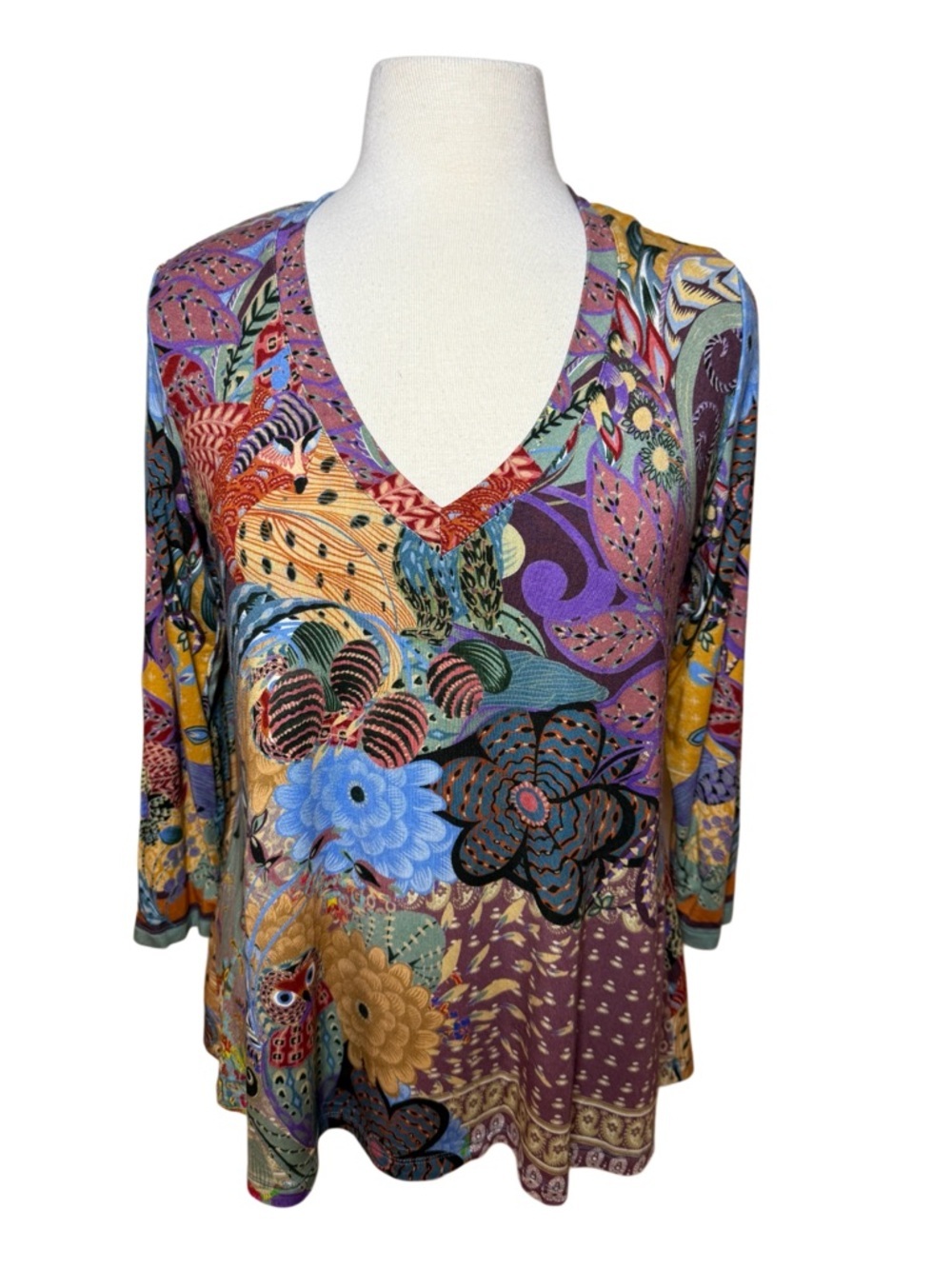 Johnny Was Madison Favorite Print V-Neck Long Sleeve Swing Top - Medium - Picture 2 of 9